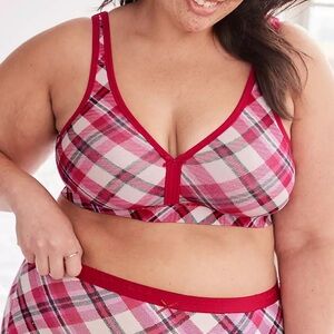 Cacique Plaid Cotton Unlined No-Wire Bra Red 44DD